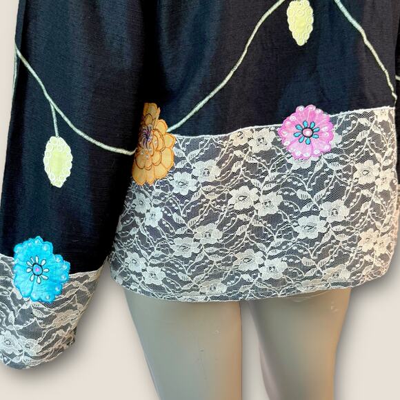 Carrie Allen Vintage Embroidered Floral Laced Button Up Jacket Shacket Womens L - Picture 10 of 14